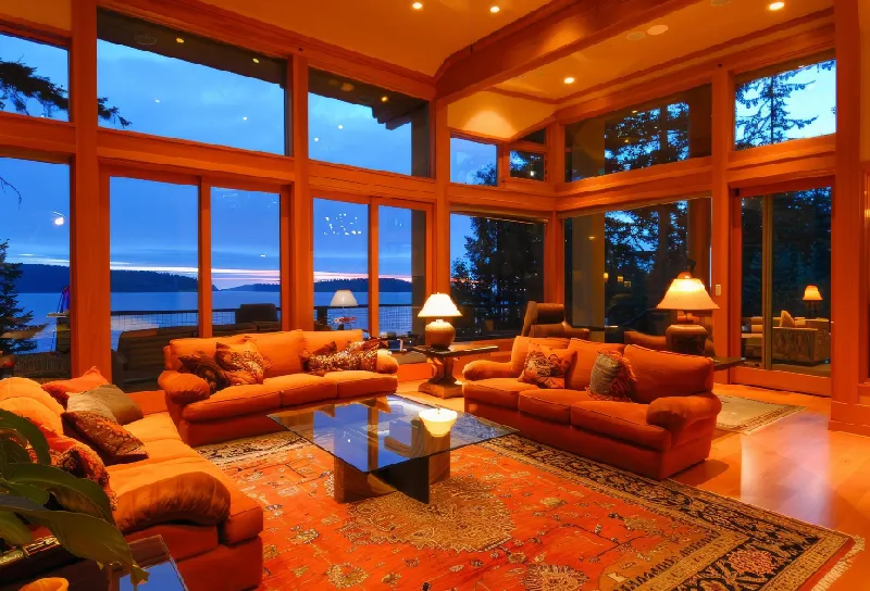 Naturally bright ADU interior with large windows and open sightlines for daylight and lighting design