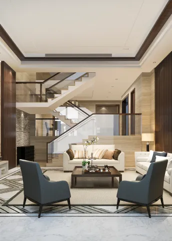 Open-concept great room with living and dining flow