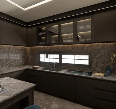 Sleek European inspired kitchen with handleless cabinetry