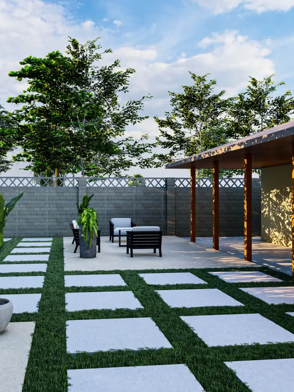 Patio integrated with landscape planting