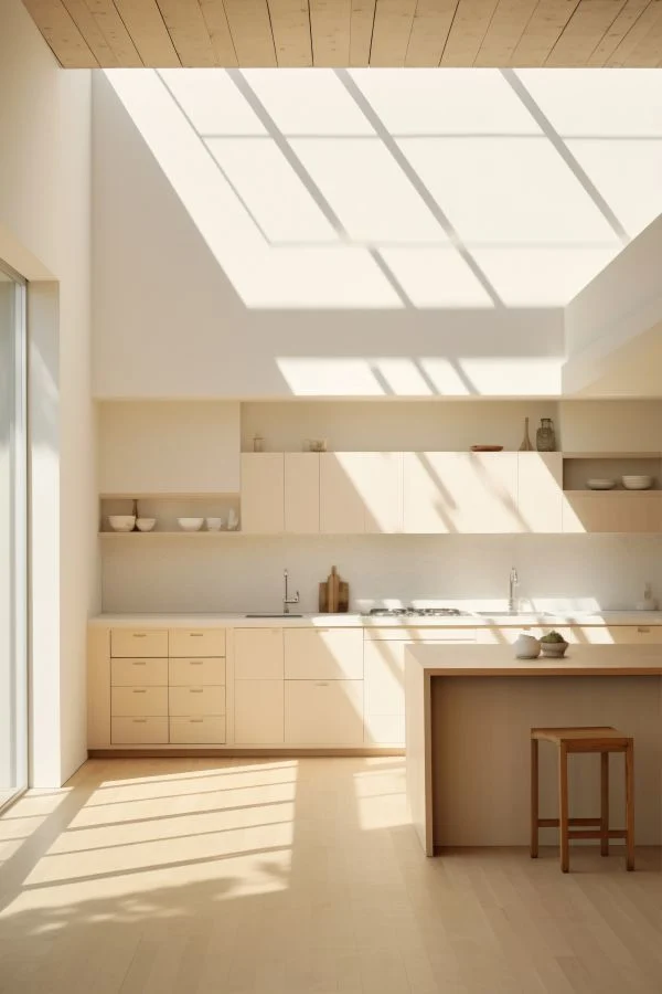 Wide-plank wood flooring in a remodeled kitchen