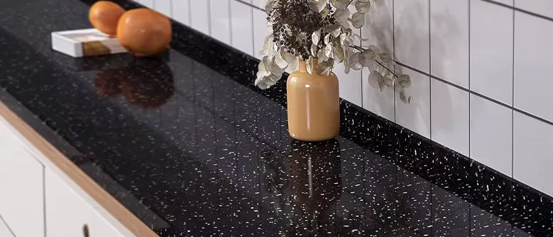 Natural granite kitchen countertop with rich variation and depth