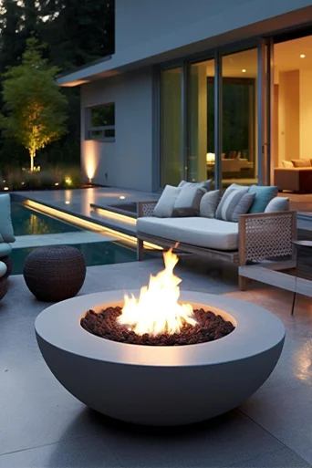 Custom stone fire pit gathering area