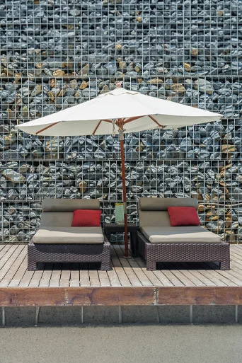 Large scale premium paver stones on outdoor entertainment patio