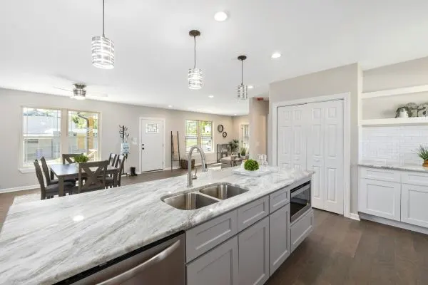 Engineered quartz kitchen countertop with a clean polished surface