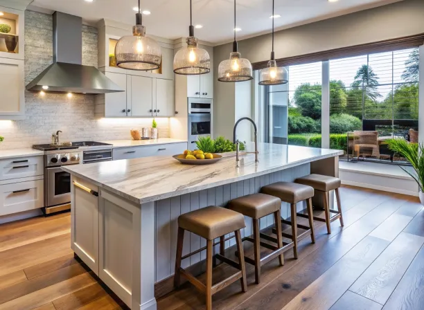 Bright remodeled kitchen with timeless finishes and a central island