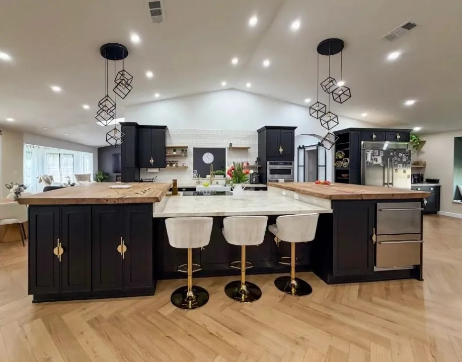 Modern luxury kitchen with large island and integrated appliances