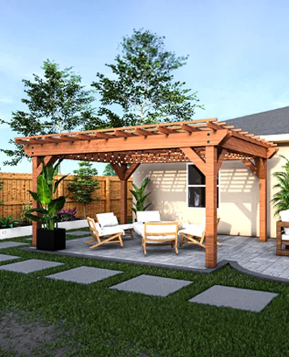 Elegant outdoor living area with custom stone patio design