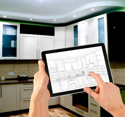 Architect drawings and layout planning for a kitchen remodel