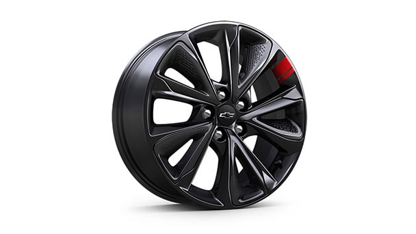 17" Gloss Black painted aluminum wheels with Red accents