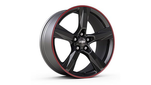 20" SS 5-spoke Gloss Black wheels with Red outline stripe with summer-only tires