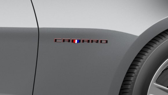 Black Camaro logo fender badge with Red outline