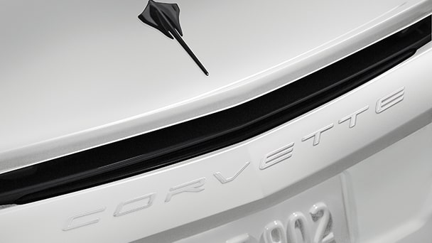 Corvette script rear emblem in Arctic White, Genuine Corvette Accessory