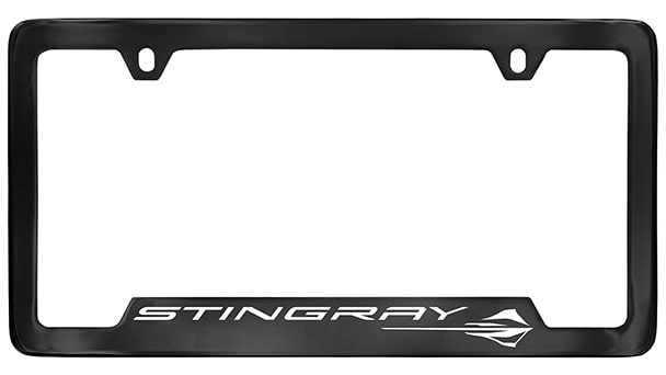 License Plate Frames (Black with Engraved Corvette Stingray Logo in White)