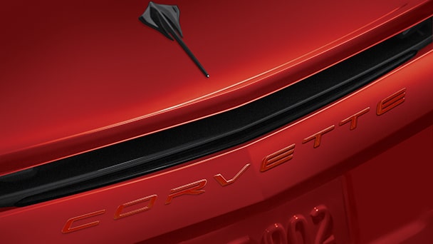 Corvette script rear emblem in Torch Red, Genuine Corvette Accessory