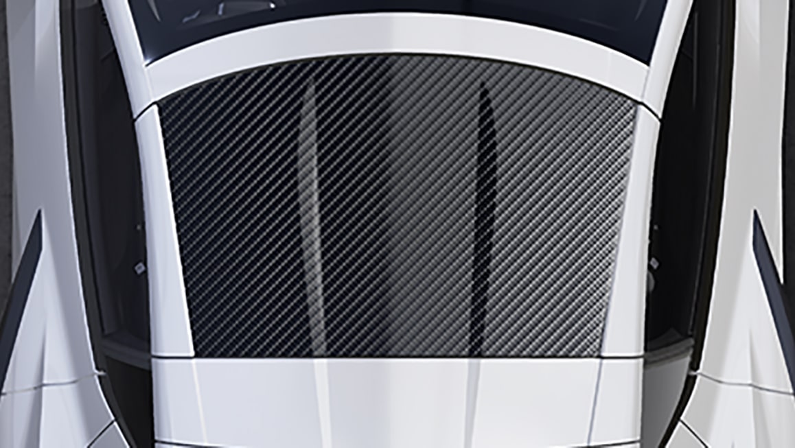 Visible carbon-fiber roof panel with body-color surround