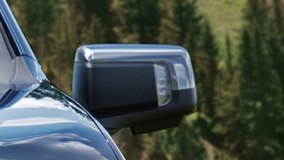 Outside power-adjustable vertical trailering mirrors with heated driver and passenger upper glass